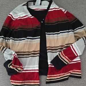 Sag Harbor Black and Red Striped Sweater